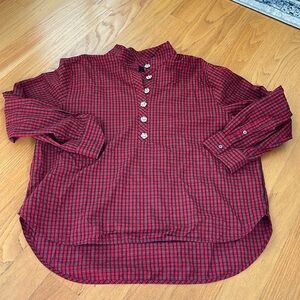 J Crew Jeweled Button Popover Tunic size 16 red checkered plaid AE887